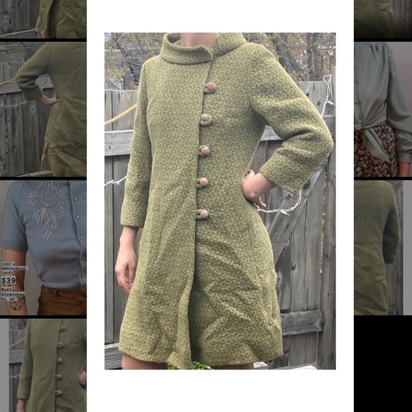 🔻SOLD🔻 Beautiful vintage wool textured pea coloured coat - Picture 2 of 9